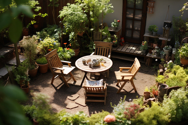 Zahradní nábytek v malém prostoru.