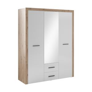 DELTA šatní skříň 3D2S, dub Artisan / bílý lesk