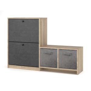TONY 5, dvoudveřový botník s organizéry, dub sonoma-šedý