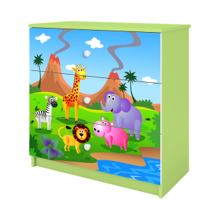 KIDSDREAMS suplikova komoda vzor safari zelena
