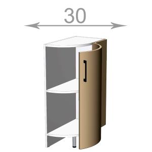 kuchyňská dolní rohová skříňka šířka 30 cm 1 dvířka okruhle