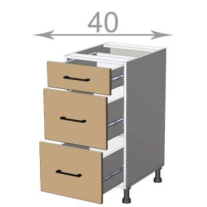 kuchyňská dolní skříňka se zasuvkami šířka 40 cm 3 zasuvky