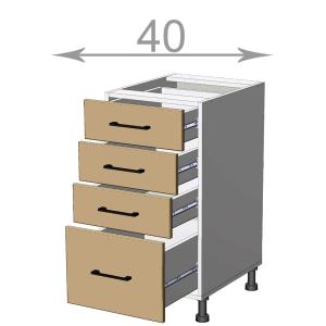 kuchyňská dolní skříňka se zasuvkami šířka 40 cm 4 zasuvky