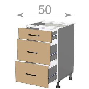 kuchyňská dolní skříňka se zasuvkami šířka 50 cm 3 zasuvky