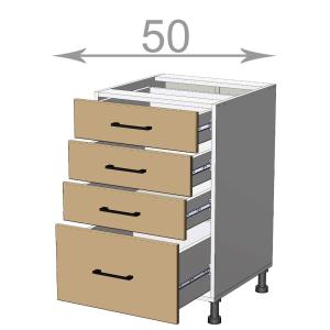 kuchyňská dolní skříňka se zasuvkami šířka 50 cm 4 zasuvky