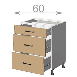 kuchyňská dolní skříňka se zasuvkami šířka 60 cm 3 zasuvky