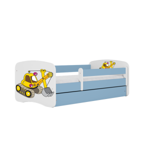 KIDSDREAMS detska postel se zasuvkou 80x180 vzor bagr modra