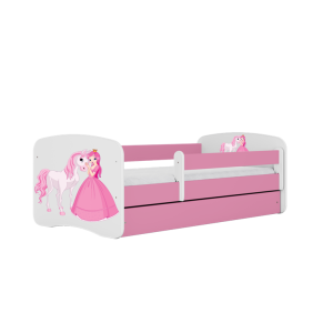 KIDSDREAMS detska postel se zasuvkou 80x180 vzor princezna a kun ruzova