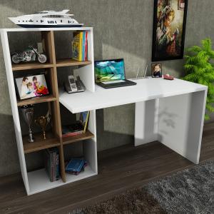 WONDER PC stůl s regálem, bílá / ořech